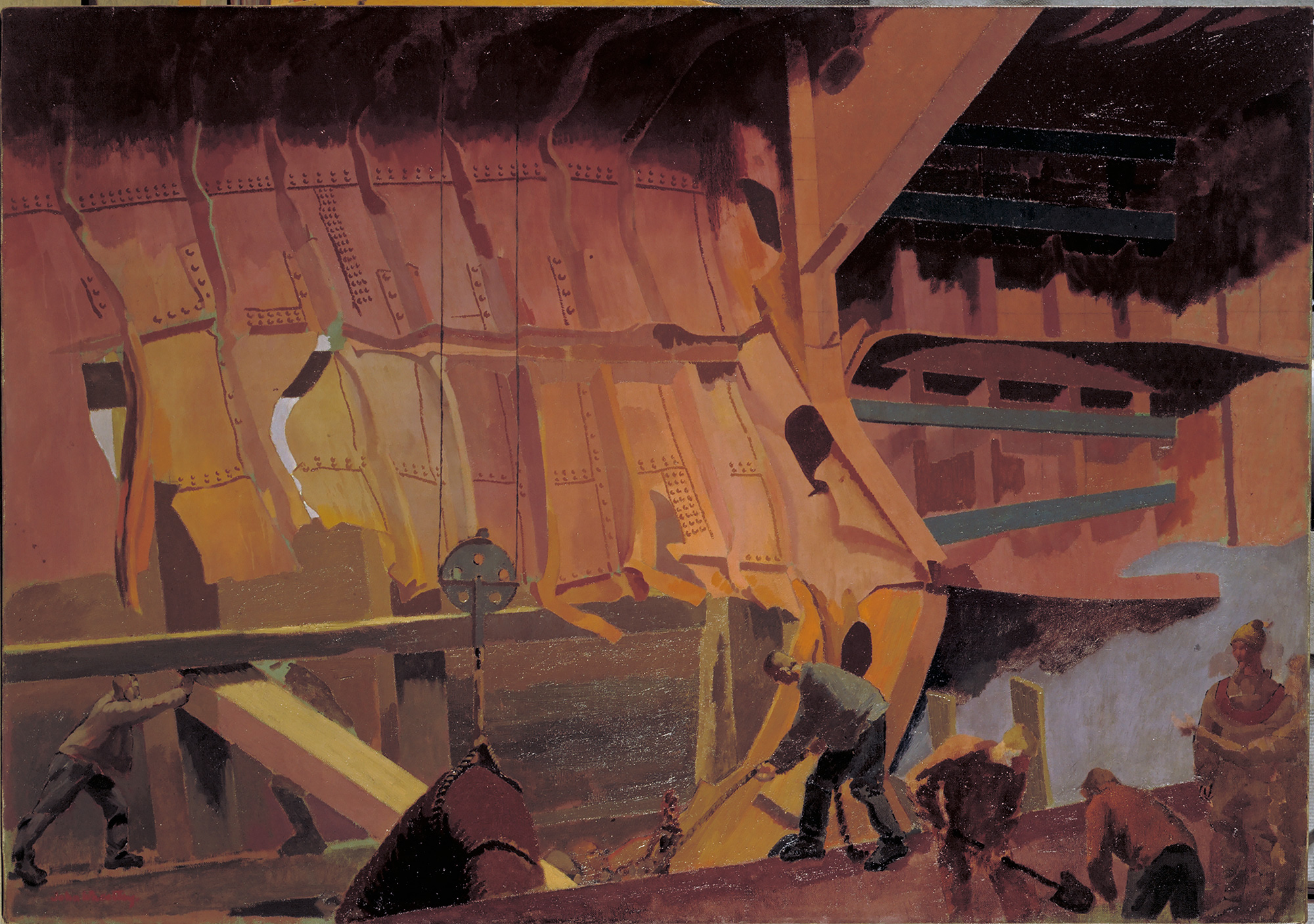 Divers at Work Repairing a Torpedoed Ship